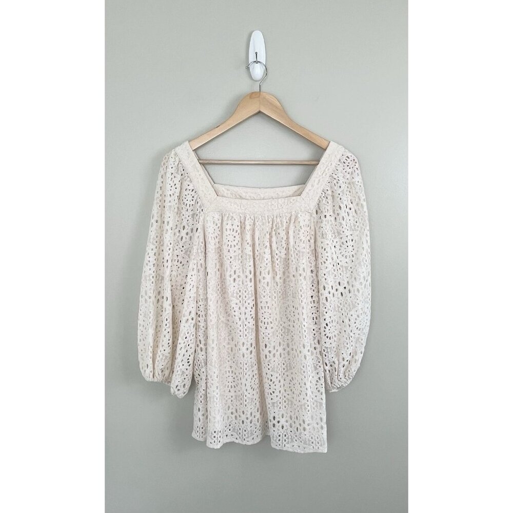 LC Lauren Conrad Women’s 0X‎ Lace Top Flowy Boho Ivory Square Neck Lined